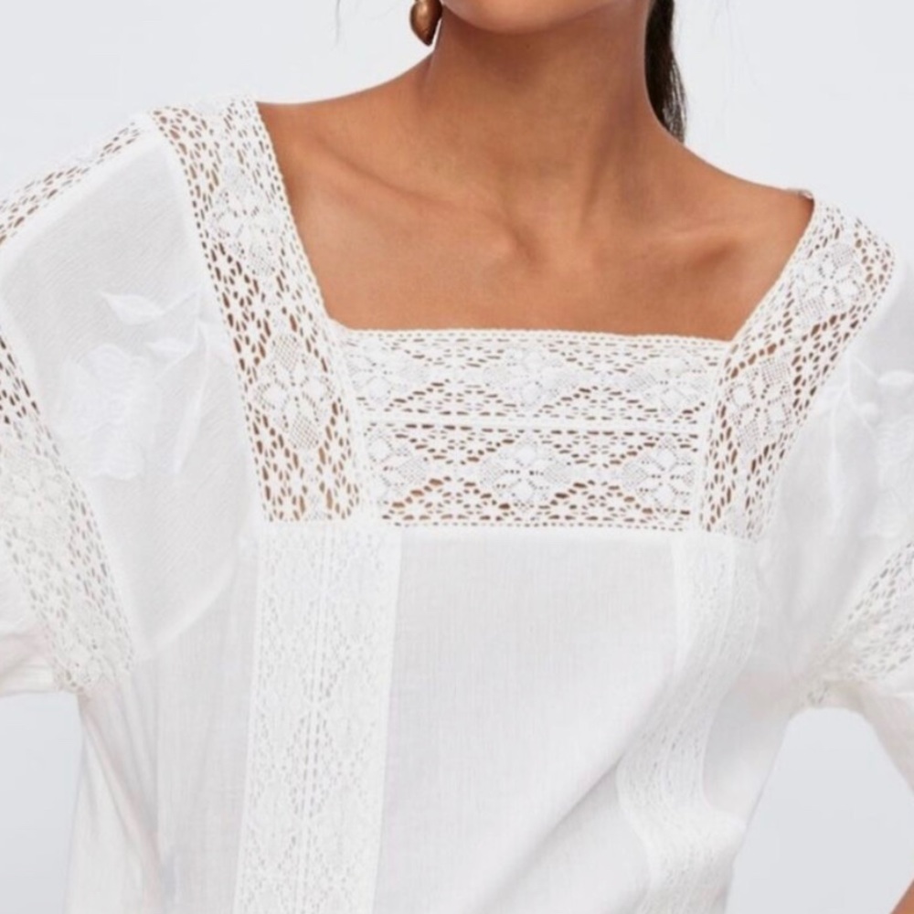 Zara White Embroidered Lace Trim Dress with Side Vents - Picture 9 of 15